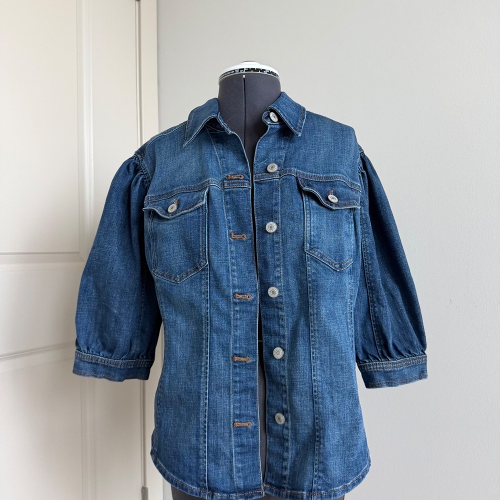 Chicos Structured Puff Sleeve Denim Shirt Size 1